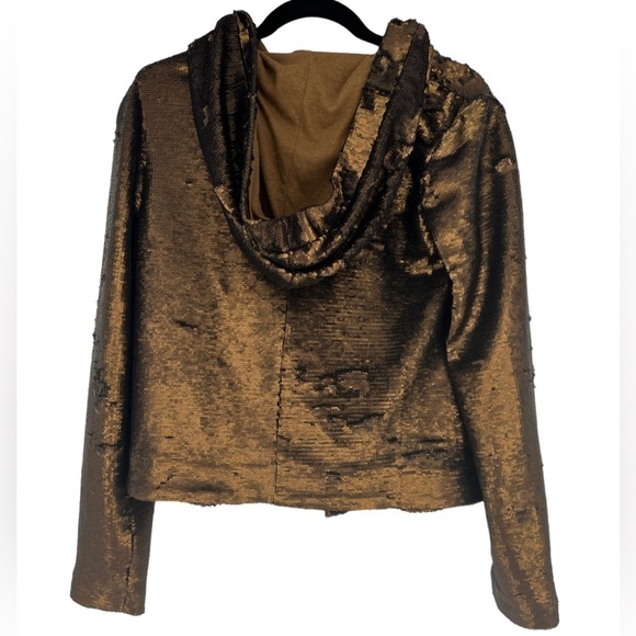 Free People Terracotta Bronze Sequined Hooded Jacket Size XS - Picture 6 of 10